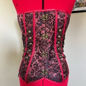 Elegant Red and Black Brocade Corset (steampunk)